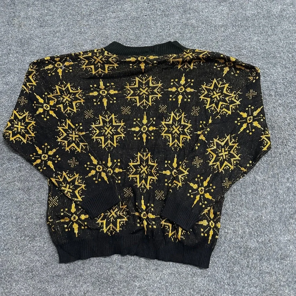 Amethyst Sweater Womens Size XL Black Gold Metallic Snowflake Vintage USA Made